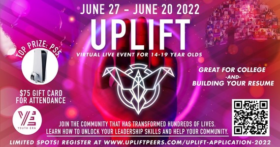 A banner with QR code advertising the Uplift training event described above.