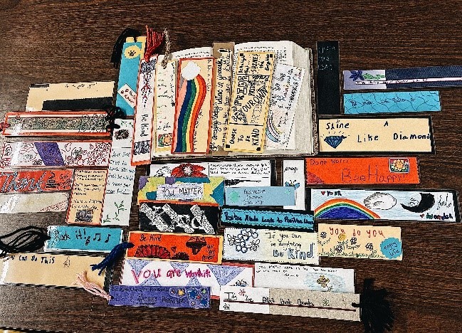 Bookmarks created by Elgin High and Middle School's Kindness Club in Union County, Oregon
