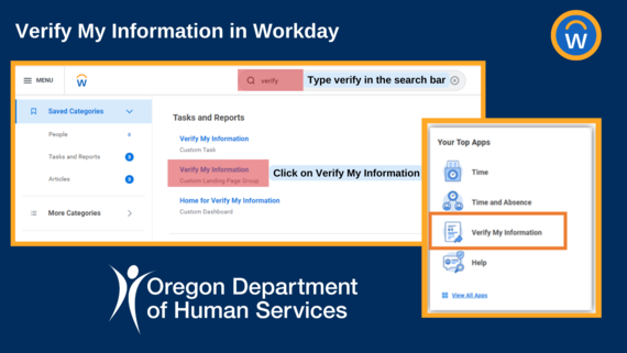 graphic with two screengrabs showing Workday Verify My Information