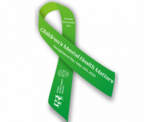 Green ribbon that reads, "Children's Mental Health Matters: Acceptance Day: May 11th, 2023"