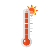 cartoon image of a thermometer and a sun
