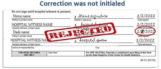 Rejection Reason Image 2: Correction was not initialed