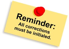 Birth Article - Image of Sticky note with reminder to initial all corrections