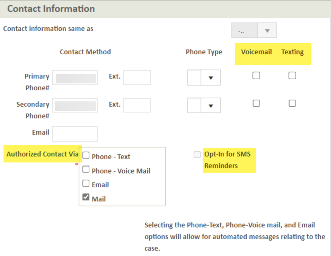 Contact Information screen.