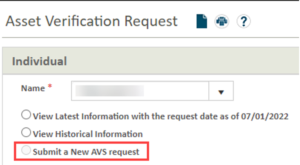Asset Verification Request Submit a new AVS request.