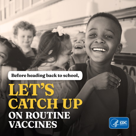 back to school immunization reminder promotion with photo of school children