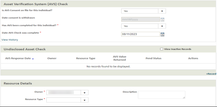 Asset Verification System (AVS) Check section.