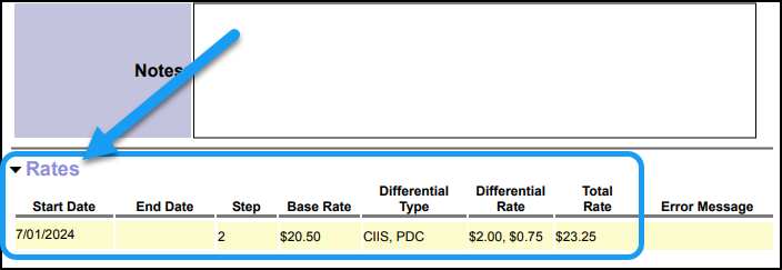 Screenshot of the View SPA page, Rates section, highlighting how PSW Rates will now display with Differentials