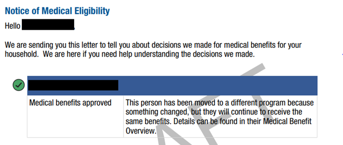 Notice of medical eligibility