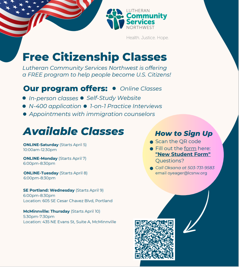citizenship class information April 2025