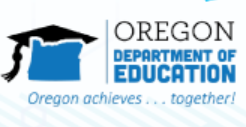 Blue state with black grad cap, logo of ODE