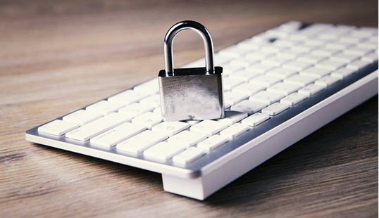 Decorative Image of a White Keyboard with a Lock placed on top of it