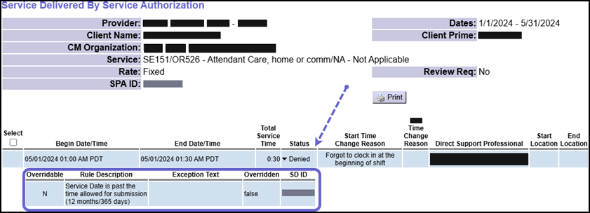 A picture of a denied SD with the new rule description highlighted