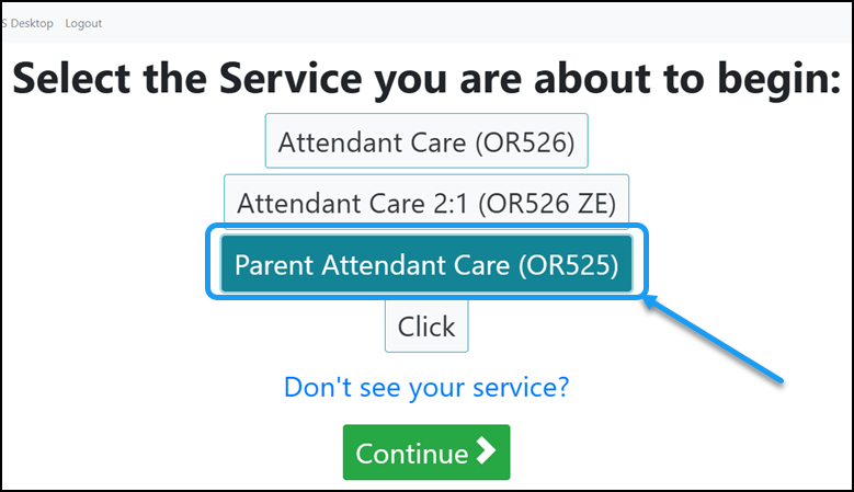 The eXPRS Mobile-EVV Interface with OR525 highlighted.