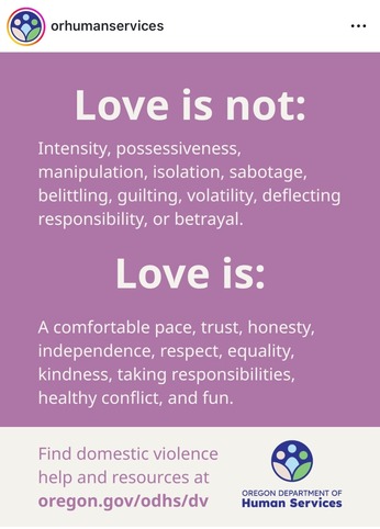 text describing what love is and isnt for domestic violence awareness