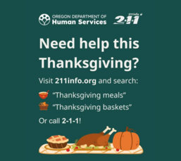 drawing of food on table with information to call 211 or visit 211info.org