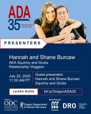 Ad for Hannah and Shane Burcaw - Squirmy and Grubs - and their ADA session