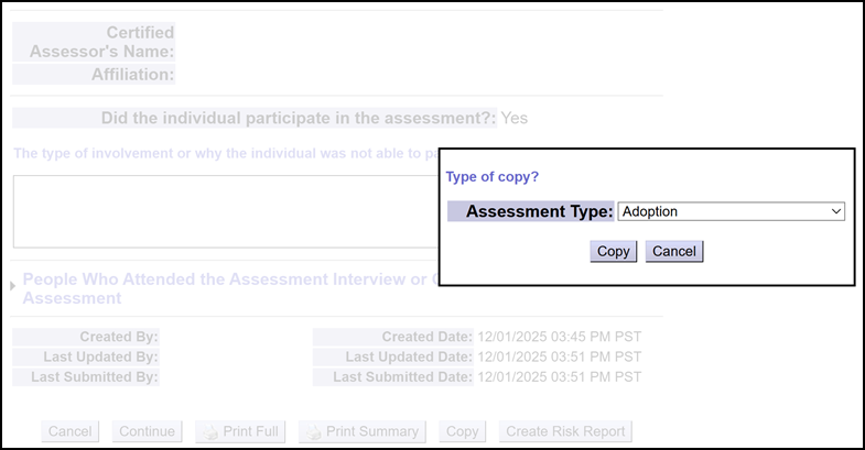 The option of ONA Adoption appears in the dropdown menu after selecting Copy