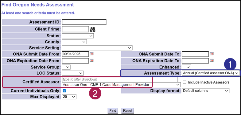 New Search Criteria highlighted on the Oregon Needs Assessment Pages