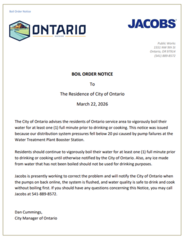 City of Ontario Boil Water Order