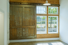 Sliding door near window in depot