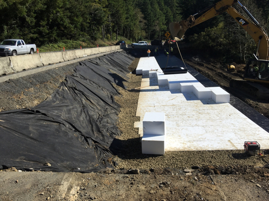 construction blocks used to stabilize the slope