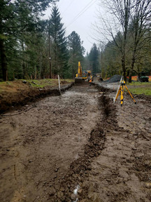Water line construction takes place at Wyeth for the water refill station.