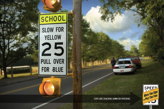 School zone 25 mph: slow for yellow, pull over for blue
