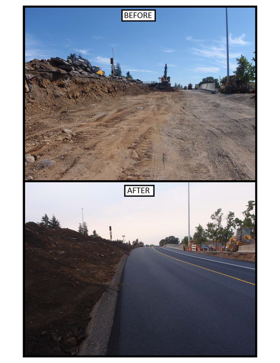 Before and after photo of the Lower Boones Ferry ramp reconstruction in early August 2018