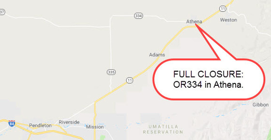 Athena detour for temporary Oct. 31 OR334 closure