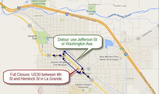 U.S. 30 detour route during Oct. 19 event in La Grande