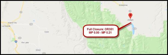 Detour map for OR351 closure in Joseph on Jan. 23, 2019