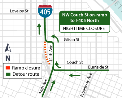 I-405 Ramps Couch St Detour Map
