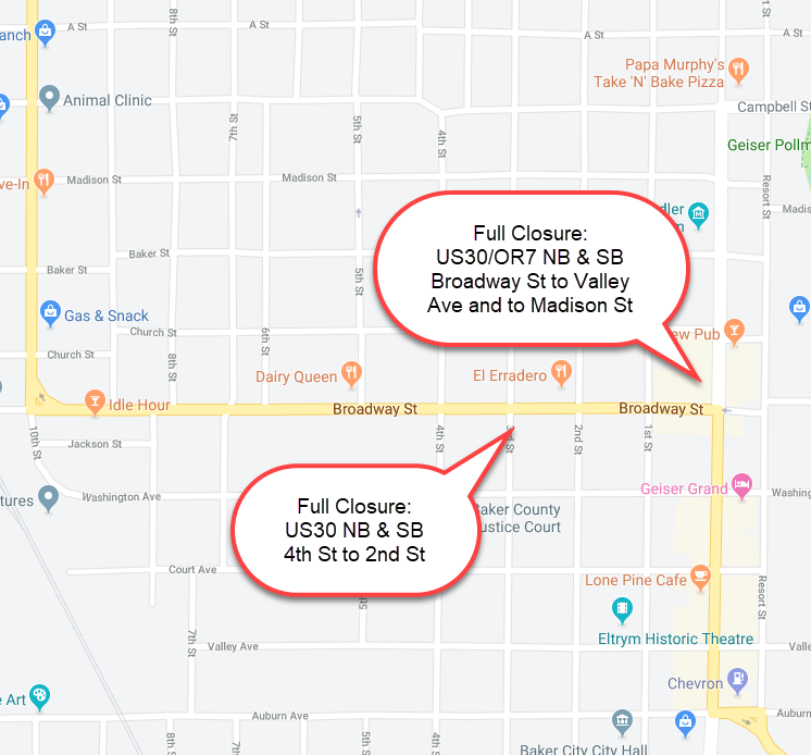 Full Closures in the Baker City Area