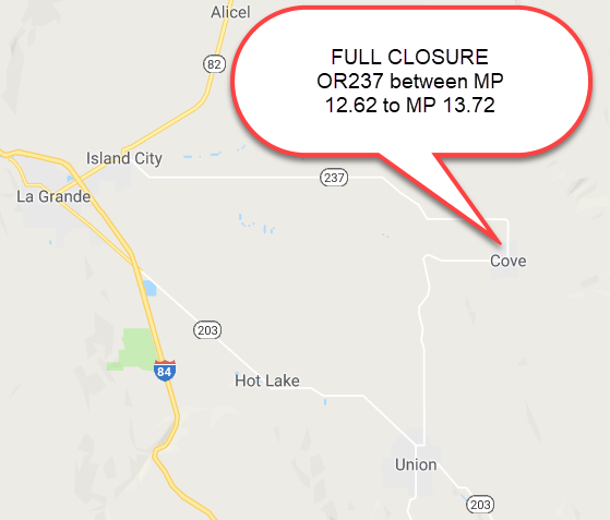 Map of closure of OR237 in Cove