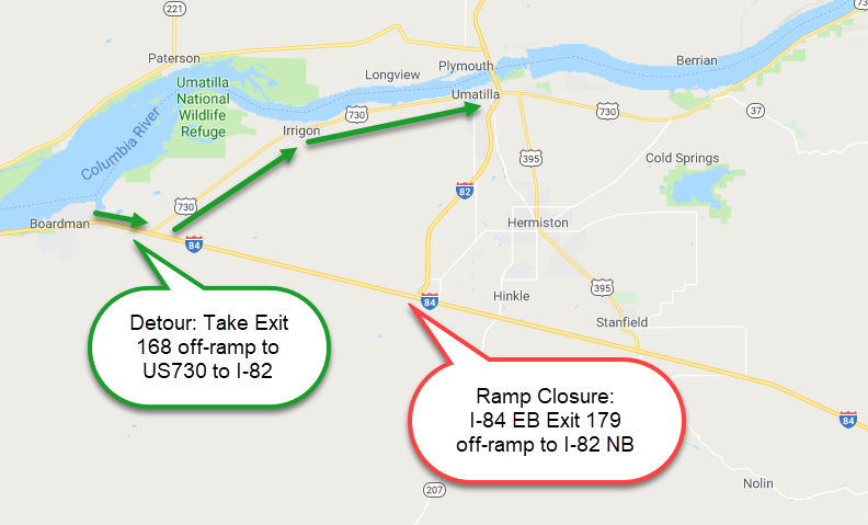 I-84 EB Exit 179 off-ramp to I-82 NB
