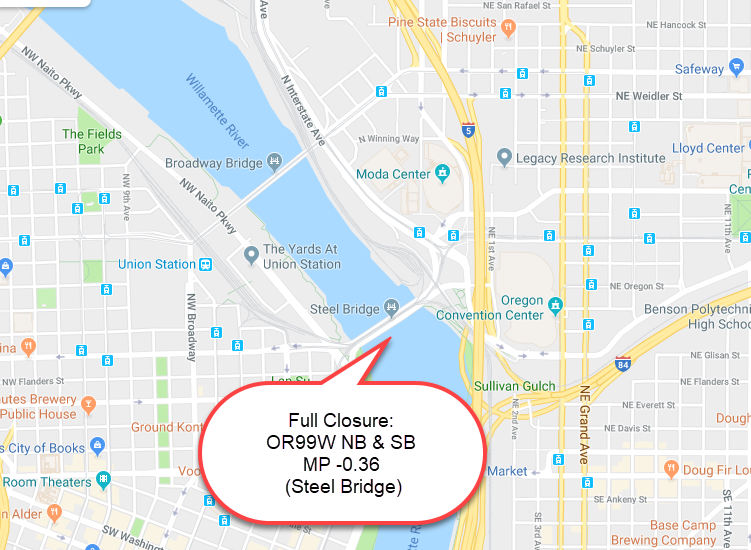OR99W NB & SB Steel Bridge Closure MP -0.36