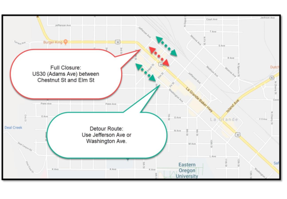 Full Closure US30 between Chestnut St and Elm St