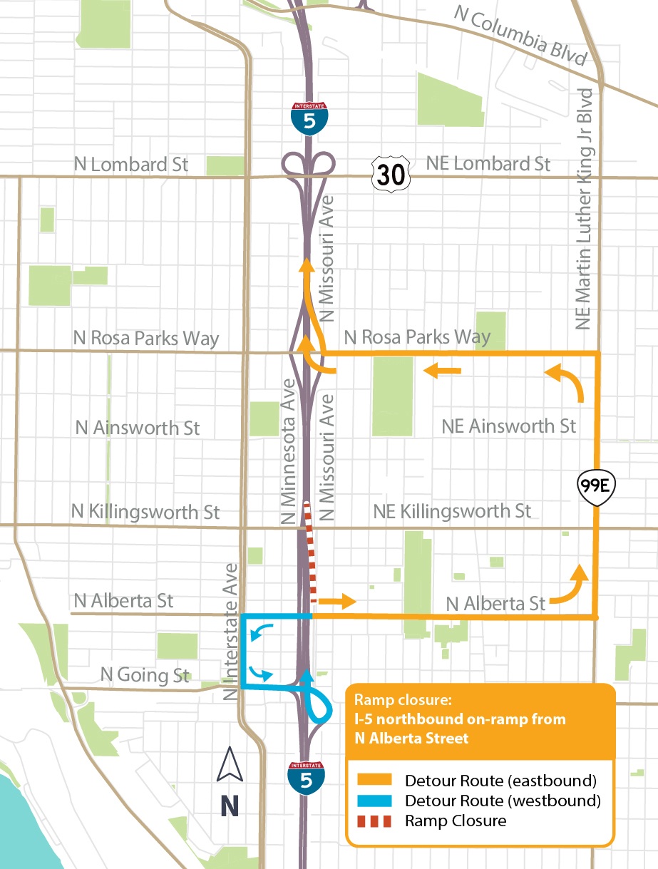 Northbound detour route