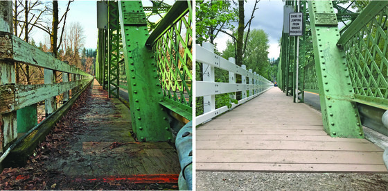 The walkway prior to construction on the left and post construction on the right.