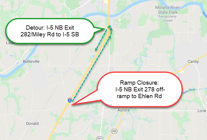 Ramp Closure – I-5 NB Exit 278 off-ramp to Ehlen Rd