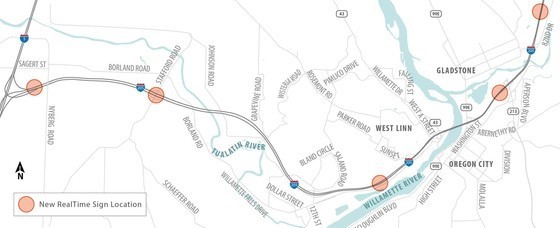 Locations of new RealTime signs on I-205