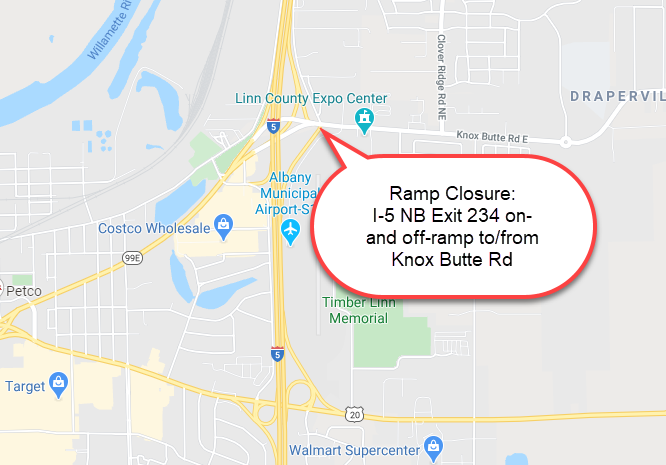 I-5 NB Exit 234 on- and off-ramp to-from Knox Butte Rd