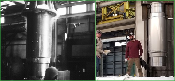 On left, the 1997 trunnion. On right, the 2020 trunnion during fabrication.