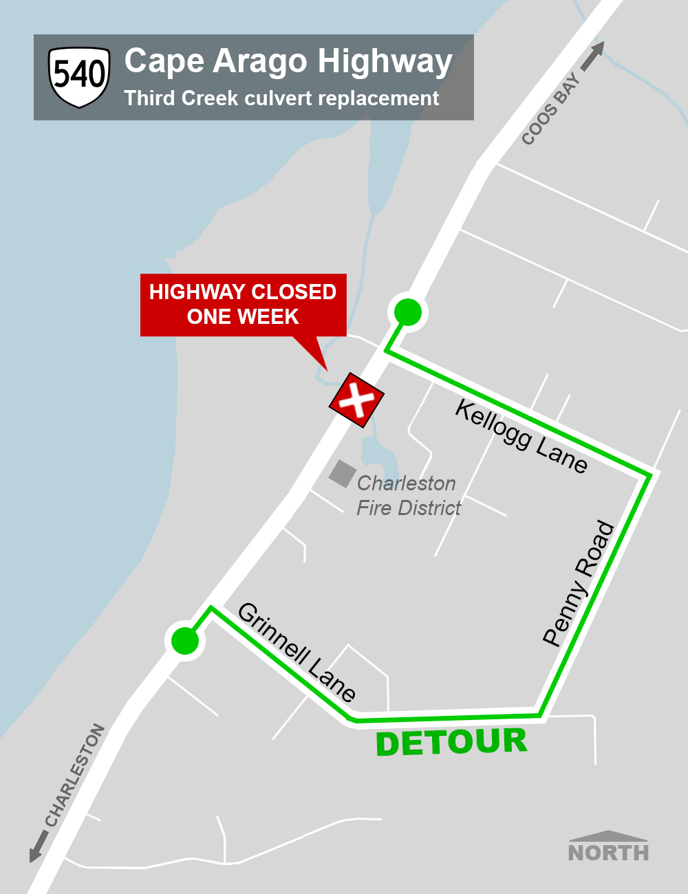 Cape Arago Highway detour