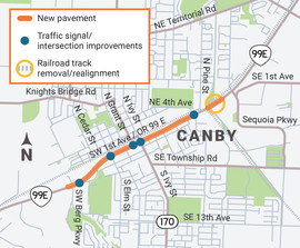 Project Map of OR 99E in Canby