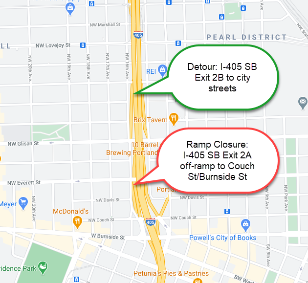 I-405 SB Exit 2A off-ramp to Couch-Burnside St