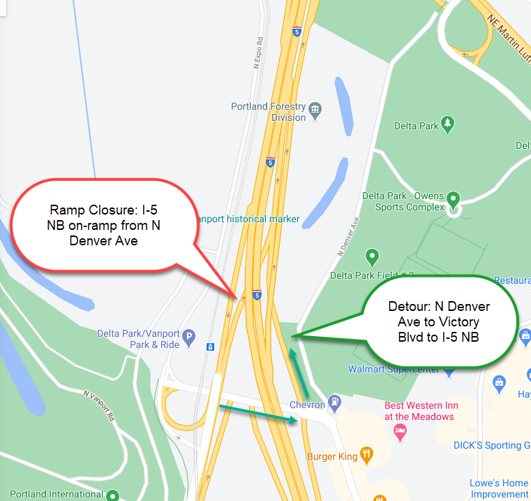 I-5 NB on-ramp from N Denver Ave