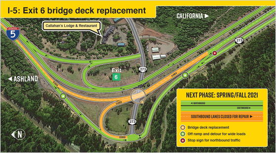 Graphic of the Interstate 5 Exit 6 work zone