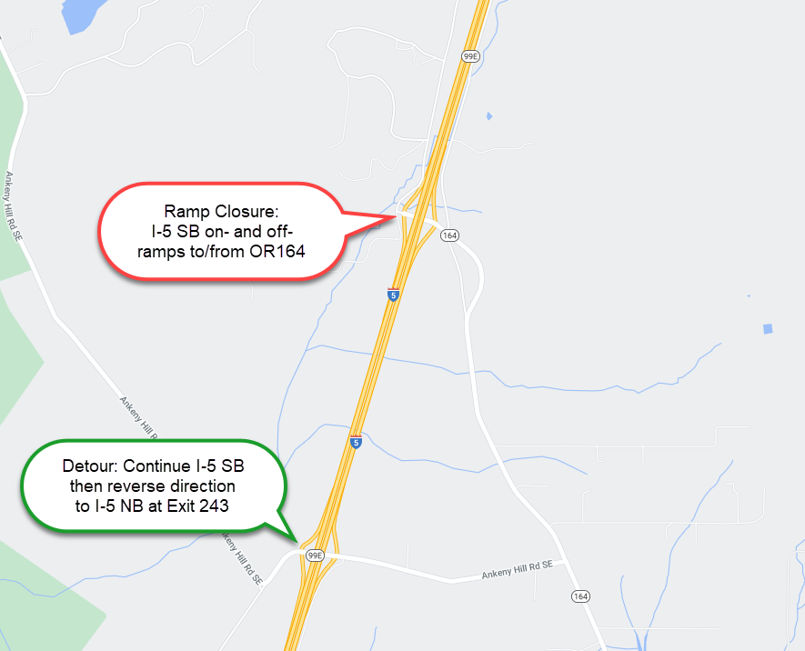 I-5 SB on- and off-ramps to-from OR164